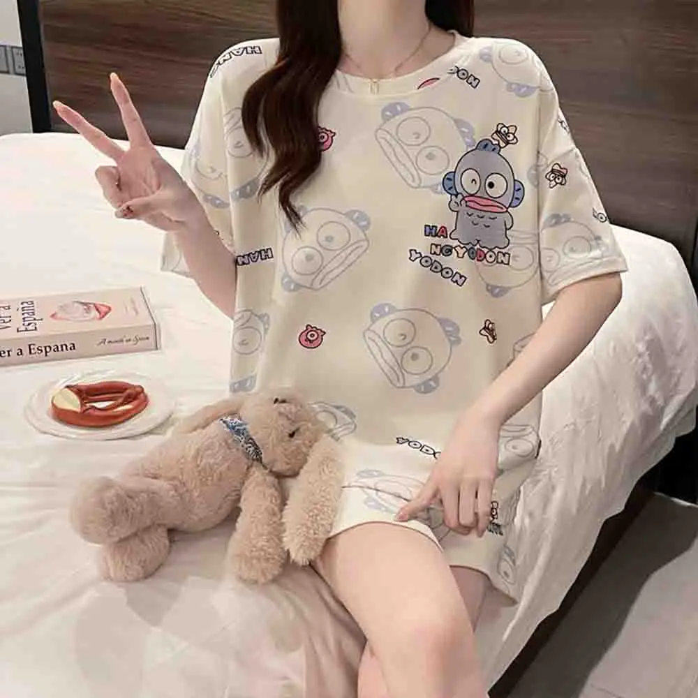 Sanrio Hangyodon 2-Piece Set of Kawaii Pajamas Y2K Shorts Short Sleeved Summer Pajamas Cartoon Soft and Comfortable Home Wear - view 2