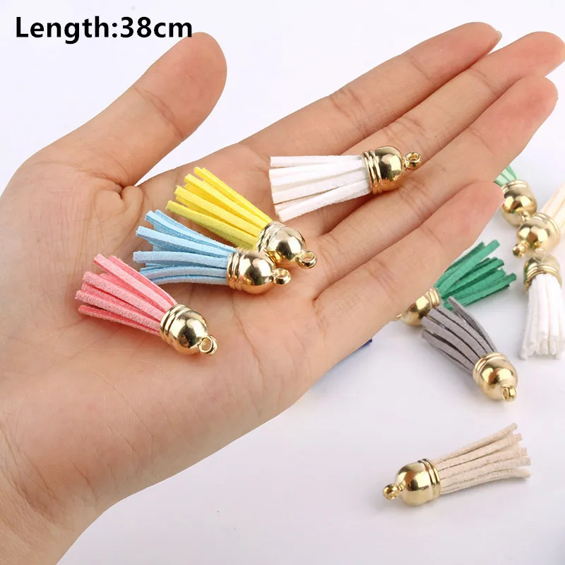 20/50pcs 35Color Gold Sliver Cap Suede Faux Leather Tassel Earrings Pendant Diy Keyring Charms Jewelry Making Supplies Wholesale