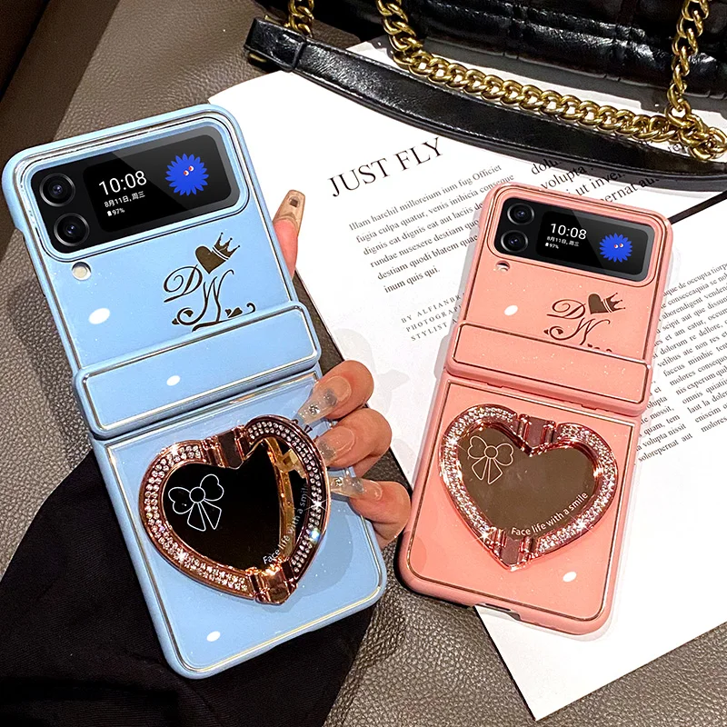 For Samsung Galaxy Z Flip 4 Case Love Stand Mirror Hinge Protection Shockproof Hard Case For Zflip 3