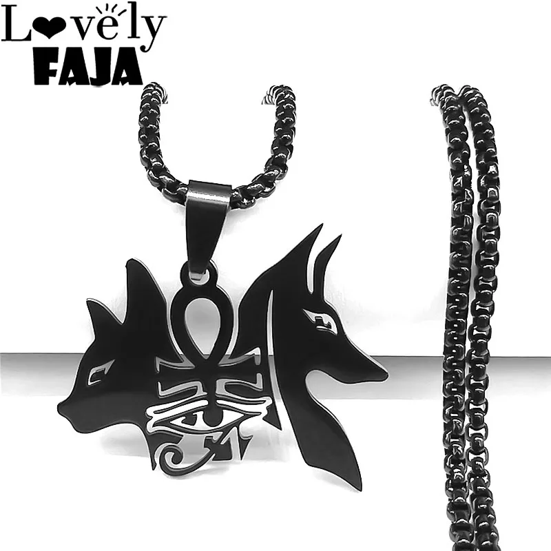 

Anubis Ancient Egyptian Goddess Ankh Eye of Horus Cross Necklace Stainless Steel Egypt Necklace Jewelry Gift collier homme N4436