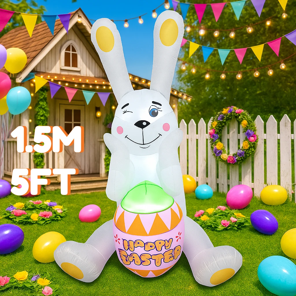 

5 футов Пасхальный надувной мигающий кролик держит яйцо Декор светодиодные фонари Airblown сад дома праздничный праздник надувные украшения