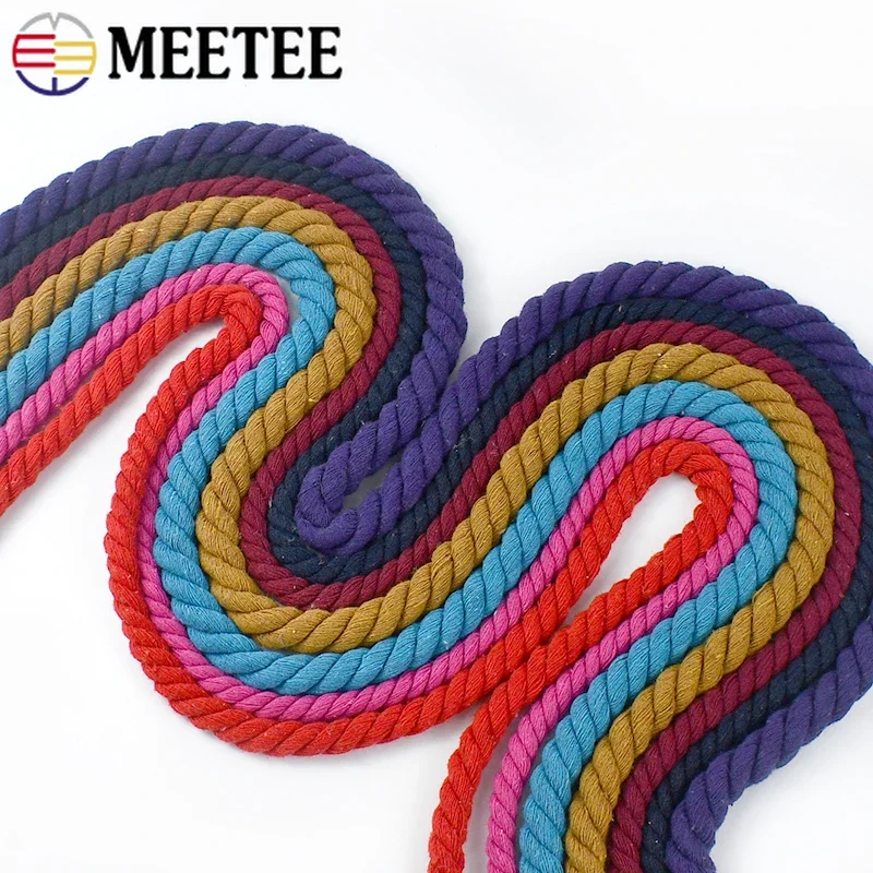 5Meters 5/8/10/12/20mm Colored Cotton Rope 3 Shares Twisted Cord Decoration Macrame Ropes for Bag Braided Cords Sewing Accessory