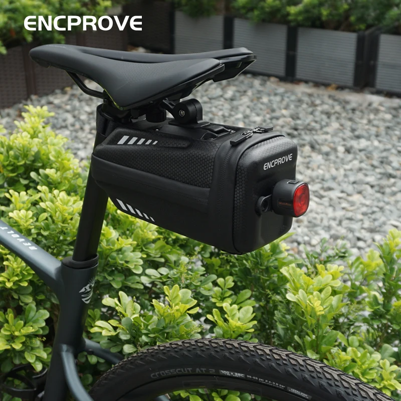 

ENCPROVE Hard Shell Bicycle Saddle Bag Bike Seat Bag Reflective Cycling Seat Pack MTB Road Bike Bags with Smart Sensor Taillight