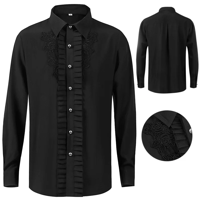 Men Gothic Halloween Cosplay Outfit Handsome Male Top 2025 New Men's Shirts Medieval Renaissance Costume Steampunk Shirt