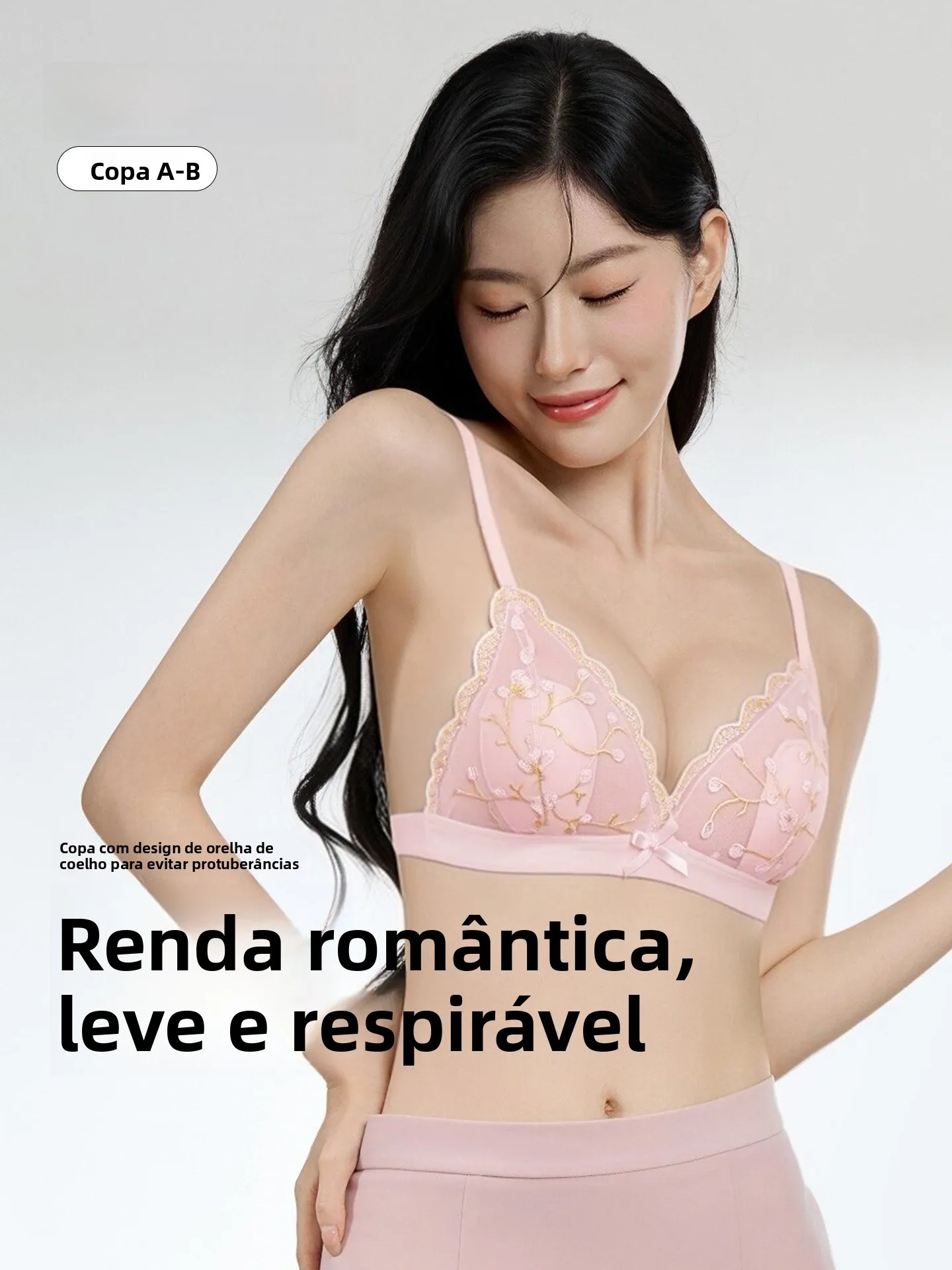 sexy-lace-cup-bra-set-women's-small-chest-gathered-summer-thin-rabbit-ear-cup-breathable-comfortable-wireless-bra