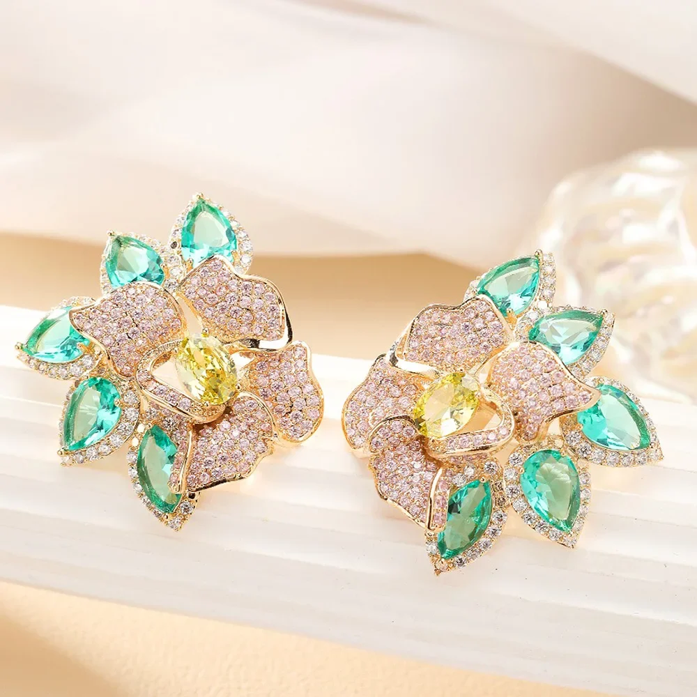 

Kellybola Trendy Luxury Cute Flower Earrings Trendy Cubic Zircon Indian Earrings For Women Wedding Engagement Party JEWELRY GIFT