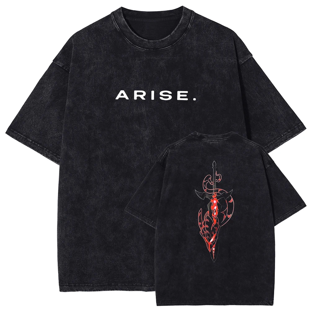Camiseta ARISE Solo Niveling, camiseta gráfica de Manga, camisetas de algodón lavadas Vintage, camiseta de manga corta de gran tamaño, ropa para hombres y mujeres