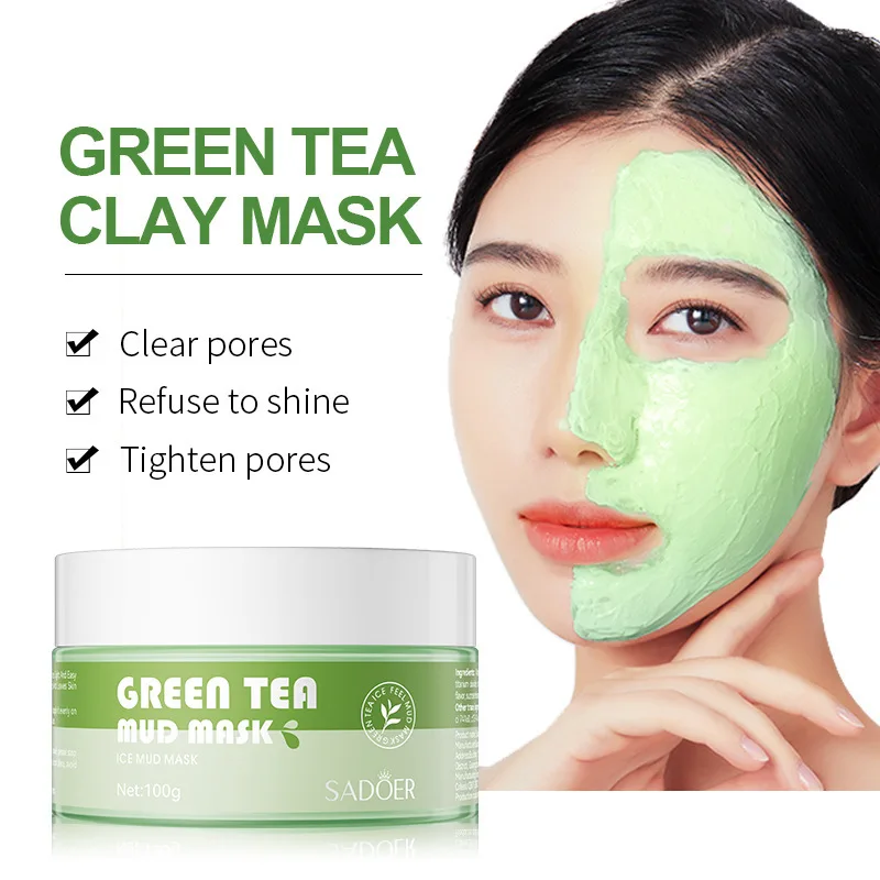 SADOER Ginger Green Tea Mud Masks Face Moisturizing Whitening Anti Wrinkle Remove Blackhead Facial Masks Clay Skin Care
