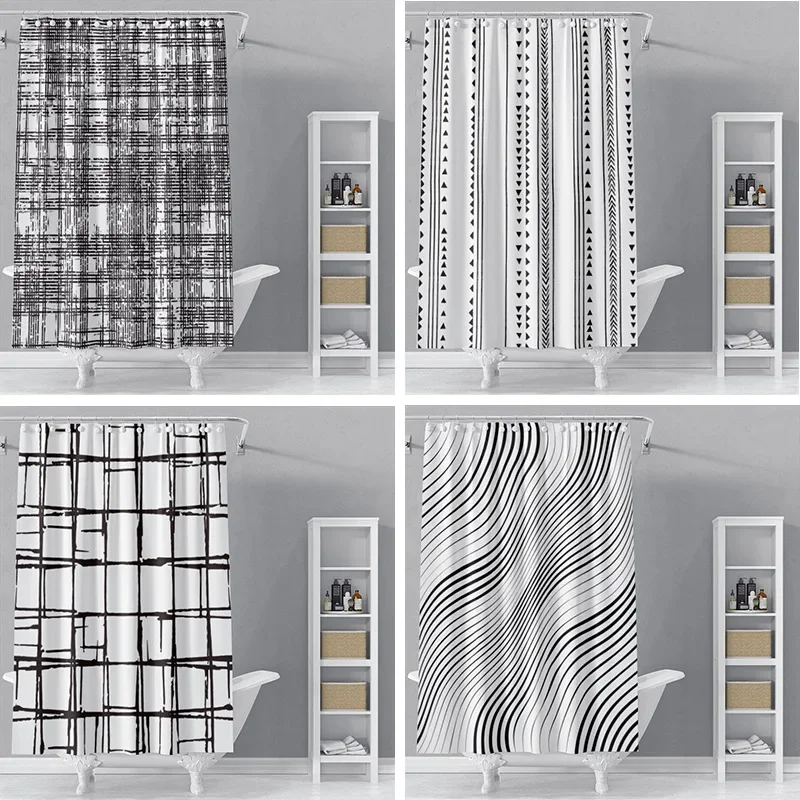 The new isn simple Nordic black and white line draft shower curtain toilet partition hanging cloth  window shading