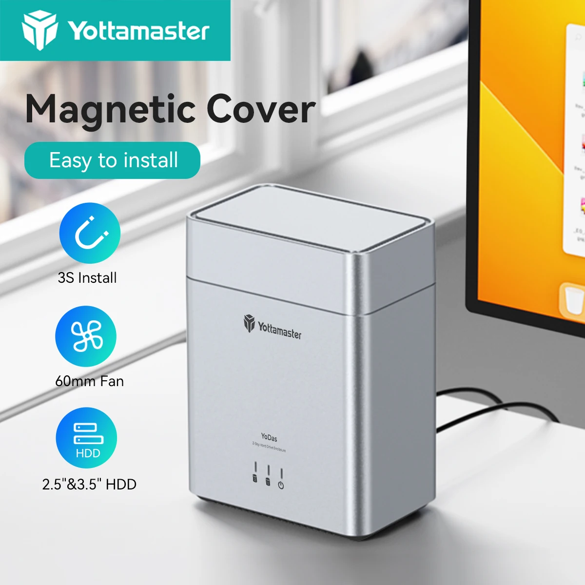 Yottamaster 2.5/3.5"Type C 2 Bay Hard Drive Enclosure Magnetic USB3.0 HDD Case UASP 12V4A Power HDD Case Auto Sleep For PC Gamer view 2