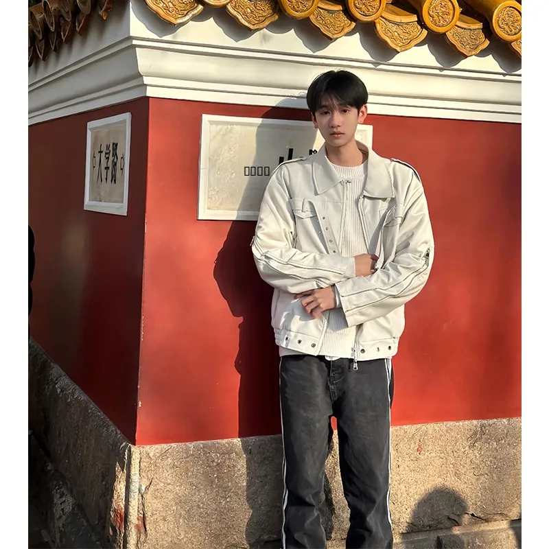 

Deconstructed ort Biker Jaet Men's Spring Autumn Design Sensation Cool Street Sle Motorcycle Clothes High-End Fee...