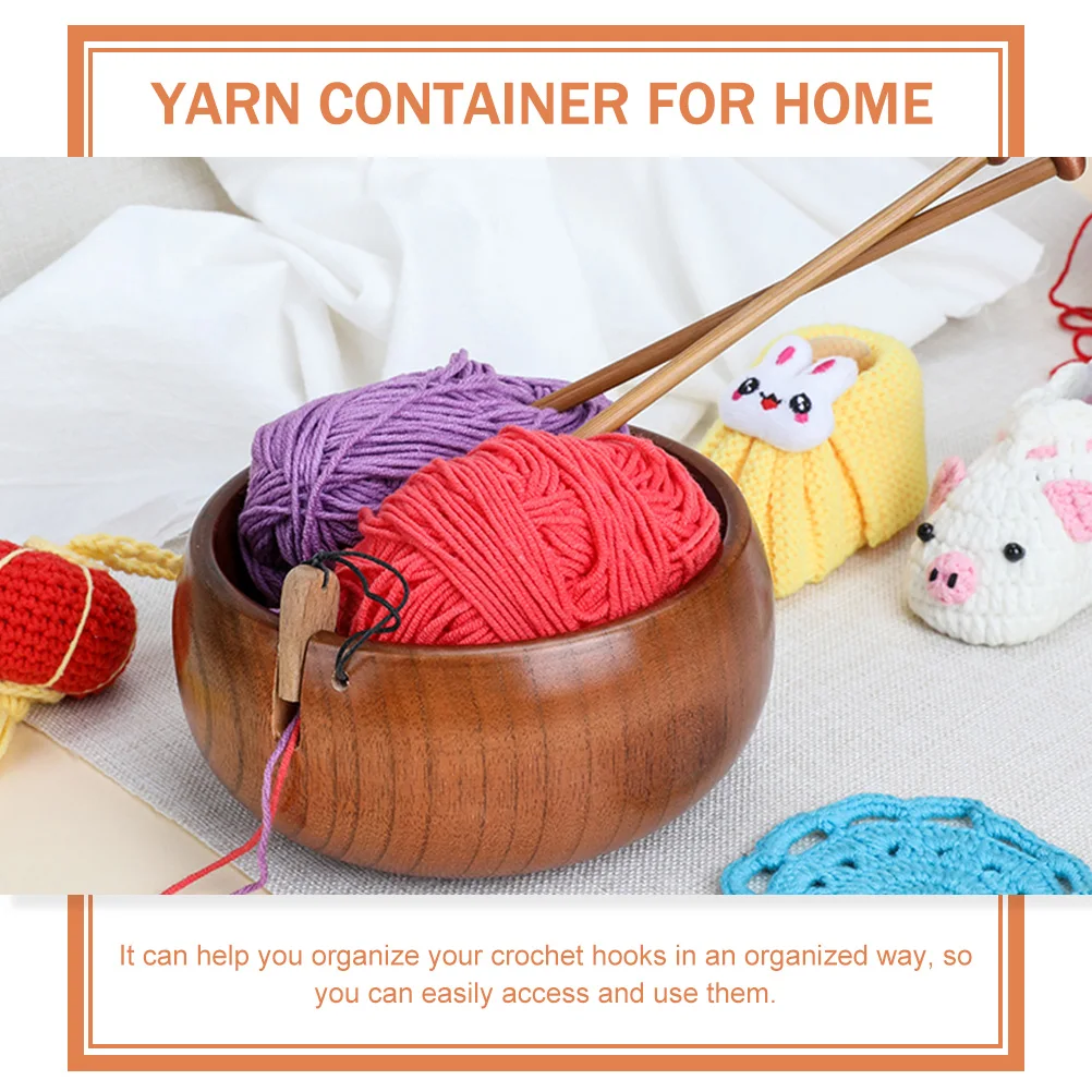 

Knitting Yarn Bowl Wooden Crochet Holder with Plug Secure Storage for Wool Thread Tangle-Free Organization Gift Idea