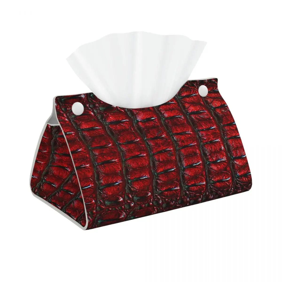 Custom Red Maroon Crocodile Print Tissue Box Cover PU Leather Rectangular Alligator Design Facial Tissues Holder for Office