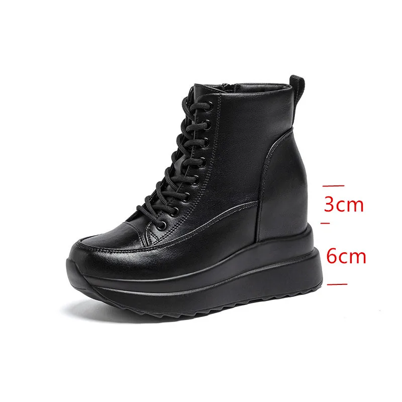 XMWRLW جلد طبيعي النساء أحذية الخريف كعب مخفي أبيض أسود أحذية رياضية للنساء حذاء كاجوال ربيع الخريف أحذية رياضية #3