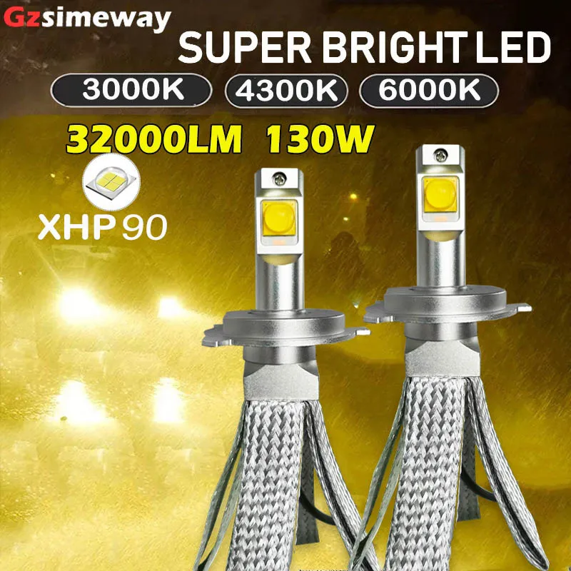 

2PCS Fanless HB3 HB4 LED Bulb 3000K H7 H9 H11 H4 HIR2 Car Headlight 4300K 9012 D2H LED Lamp 32000LM XHP90 led Chip 6000K White