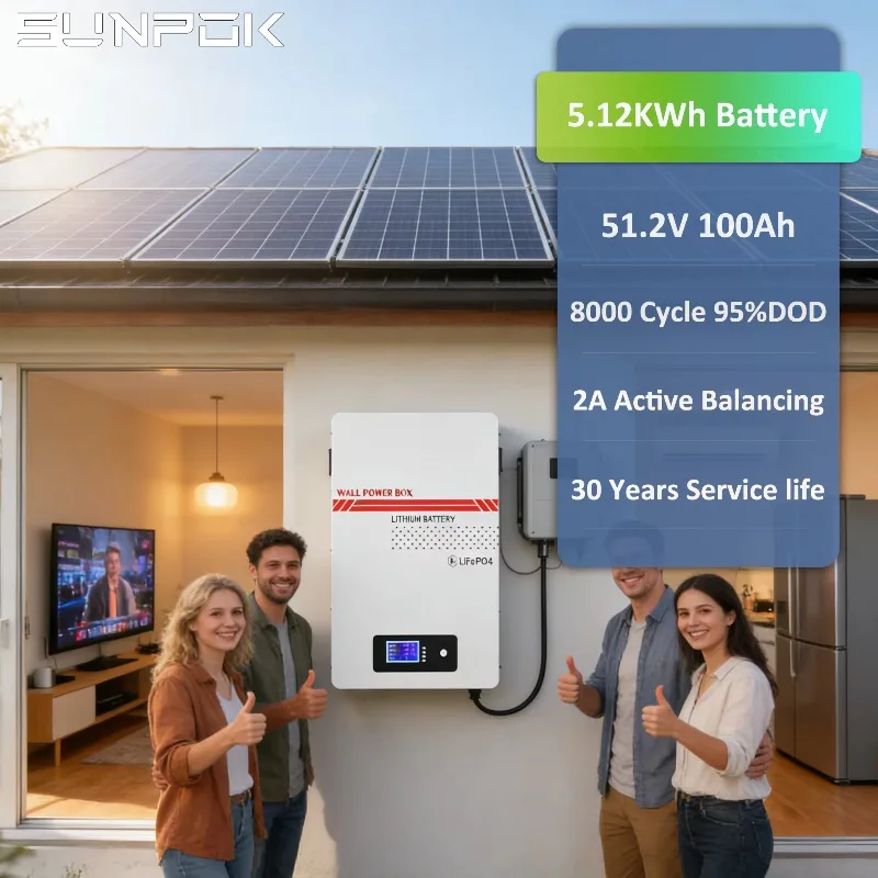 Sunpok 5kWh 10kWh Lifepo4 Battery 48V Powerwall 10kwh Battery 51.2V 100Ah 200Ah 48v Lithium Ion Batteries