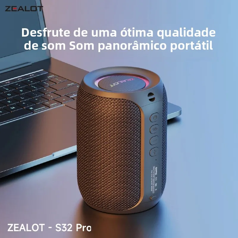 Zealot S32 pro Bluetooth sem fio ao ar livre portátil subwoofer alto-falante à prova d'água IPX6 emparelhamento duplo 3600mAh alto-falante sem fio