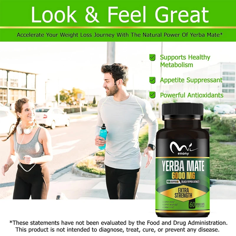 6000mg high potency caffeine supplement, used to clean natural energy, improve attention, concentration of 60 capsules