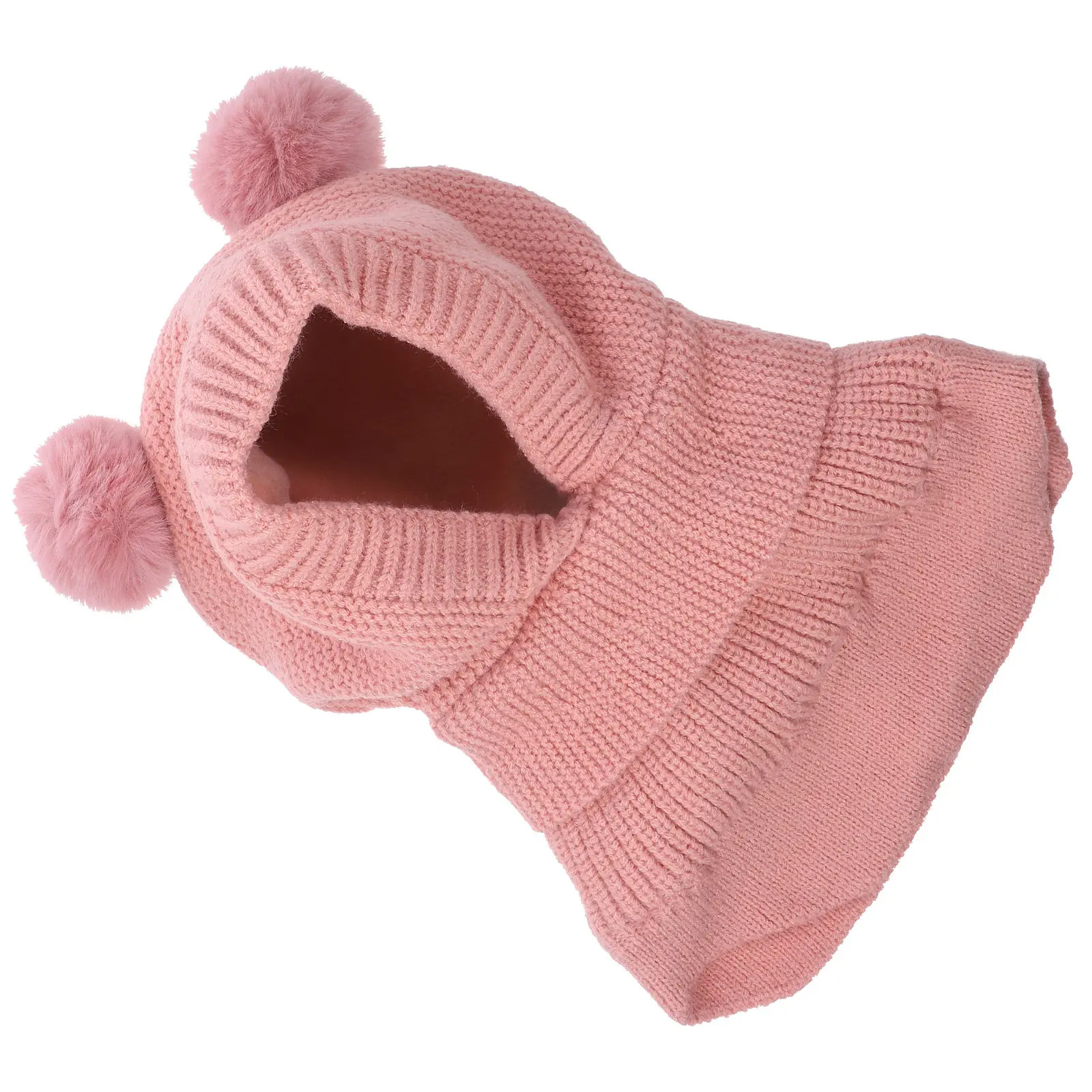 

Winter Baby Scarf Hat Knitted Beanie with Double Ball Design Windproof Warm Soft Yarn Hat for Girls Boys Newborns Toddlers