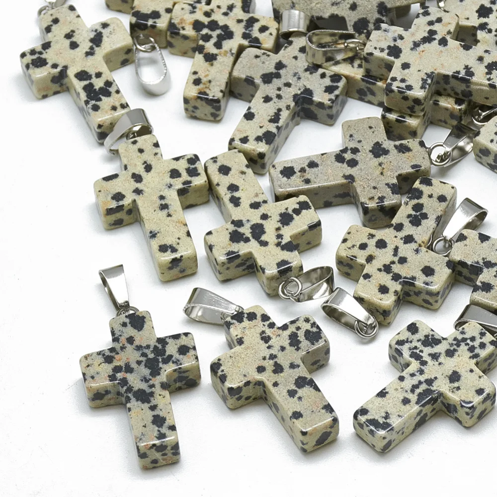 2Pcs Dalmatian Jasper Pendants Pendant Necklace with Stainless Steel Snap On Bails Stone Charms for Necklace Bracelet Jewelry