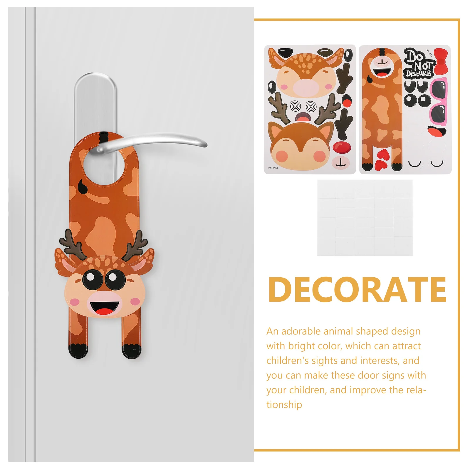 2Pcs Adorable Animal Shaped DIY Doorknob Signs for Children Develop Imagination Eye-Hand Coordination Knob Sign