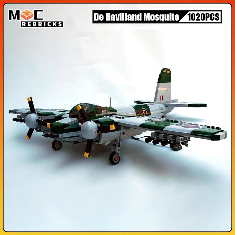 

WW2 Night Fighter De Havilland Mosquito Light Battle Bomber High-tech Military Weapon MOC Building Blocks Toys Kid's Bricks Gift