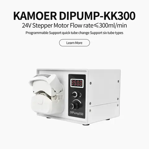 Kamoer 24V 스테퍼 모터 가변 속도 실험실 도징 펌프 24V 지능형 높은 유량 연동 펌프 0-300 ml/min 4 로터 DIP-KK300