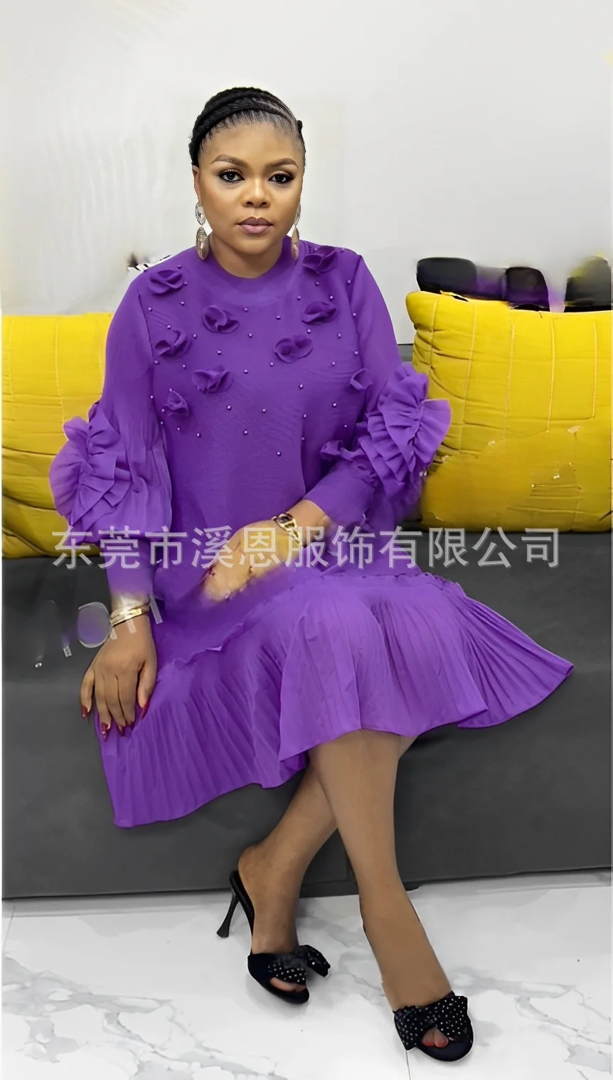 

Женское плиссированное платье с юбкой большого размера Miyaki Miyake с длинными рукавами и круглым вырезом с корсажем и рюшами из бисера Повседневное удобное свободное домашнее дышащее высокоэластичное эластичное женск