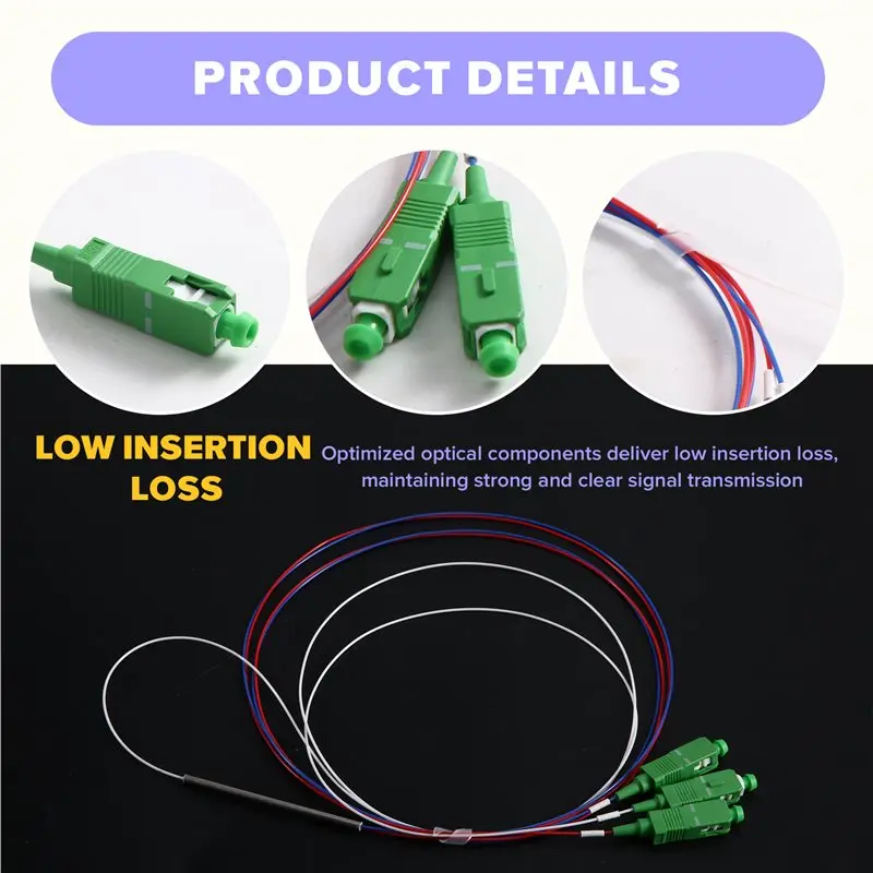 Reliable-1X2 SC APC PLC Fiber Optic Splitter 5PCS 1M For FTTH CATV Telecom Network Fiber Optic PLC Splitter 1X2 Optical Connecto