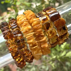 Natrural Genuine Baltic Flower Amber Bracelet Amber Irregular Chips / Oval Beads Rought Size,For Women Bracelets Gift