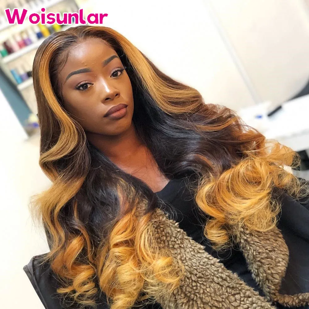 30 Inch Honey Blonde Ombre Wigs Human Hair Ombre black Brown Body Wave Wig for Black Women Highlight Blonde 1b/27 Wig 13x4 lace