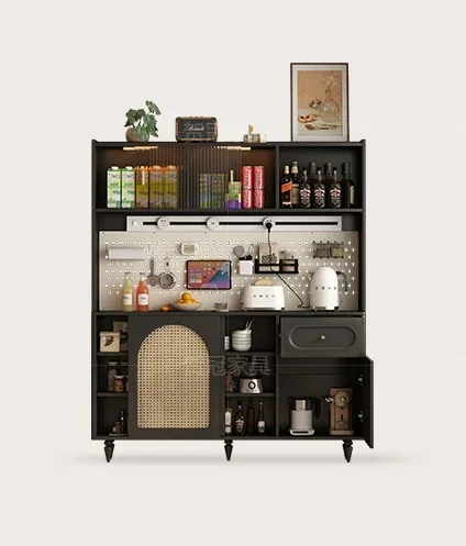 

SHUN Black 20cm extremely narrow dining edge cabinet, solid wood integrated wall facing kitchen, French retro ultra-thin high