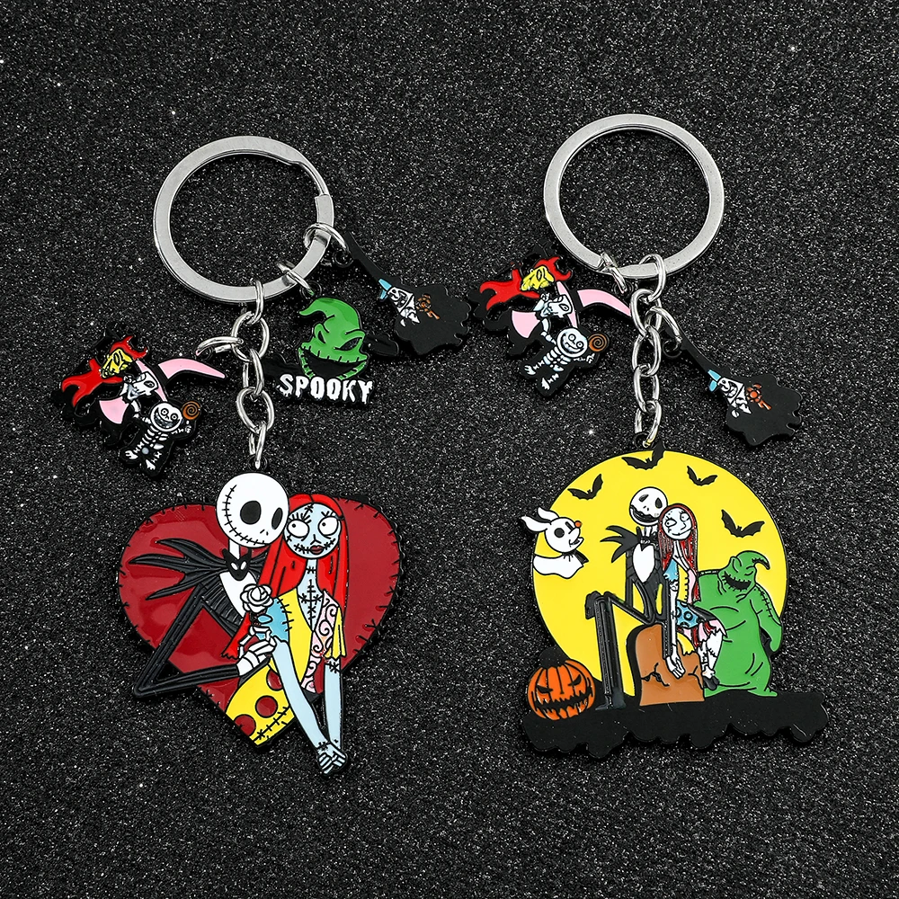 

The Nightmare Before Christmas Keychain Sally Jack Skellington Halloween Keyrings Car Key Holder for Couple Gifts
