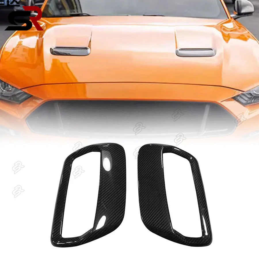 For Ford Mustang 2018-2022 Carbon Fiber Car Front Hood Vent Frame Trim Hood Air Vent Hood Exit Intake Splitter Auto Parts