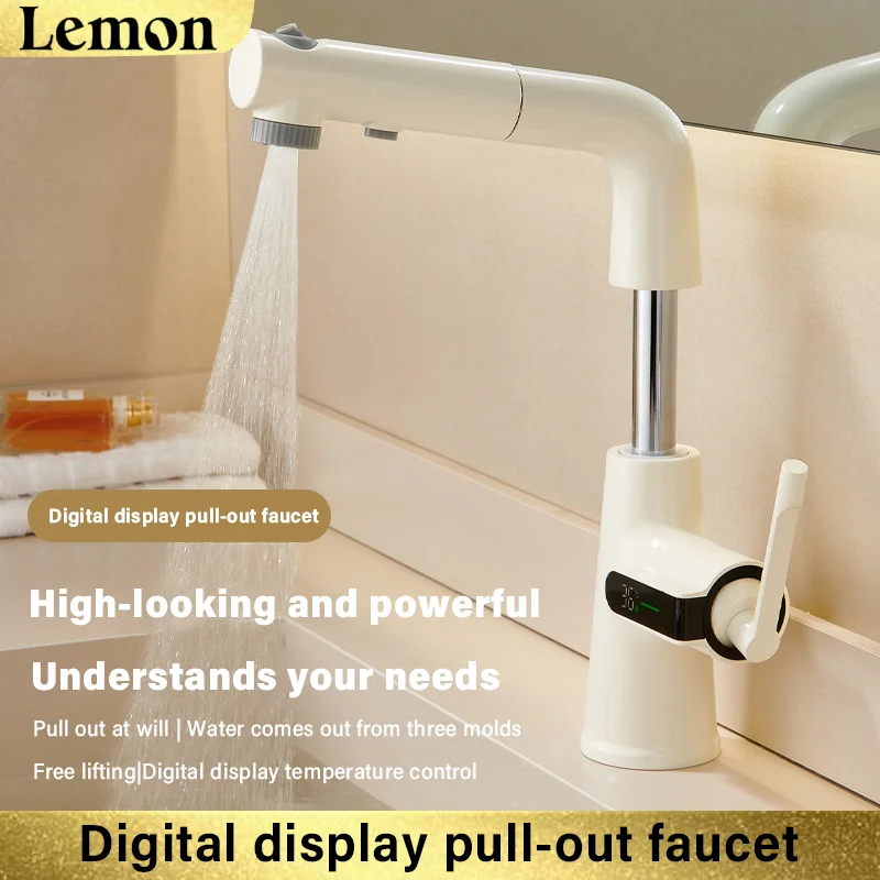 

Bathroom basin faucet, intelligent digital display, hot and cold dual control, ceramic valve core, 360° rotation