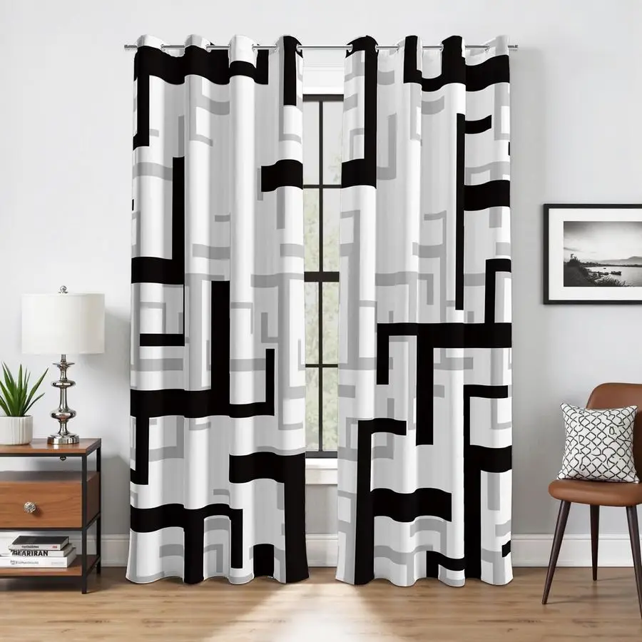 

Modern Blackout Curtains for Bedroom Living Room 2 Panels 100 Blackout Black and White Pattern Curtains Abstract Curtains, 52x84