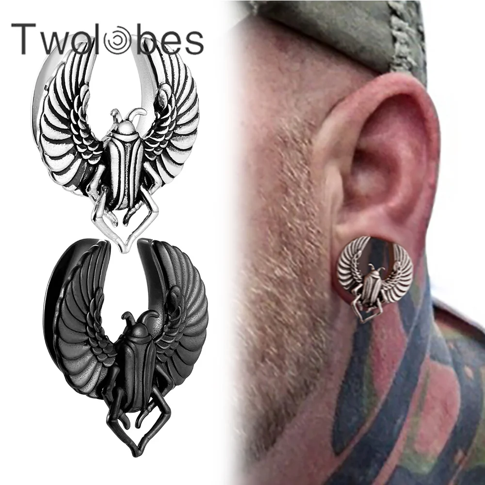 Twolobes 2 szt. Scarab siodło korki wskaźniki tunele dla rozciągnięty płatek przekłuwanie uszu biżuteria do ciała 316 rozszerzenia ze stali nierdzewnej