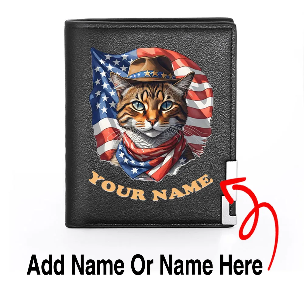 

Персонализированный милый американский кот, дизайн, индивидуальное ваше имя, мужской держатель для карт, короткий кошелек