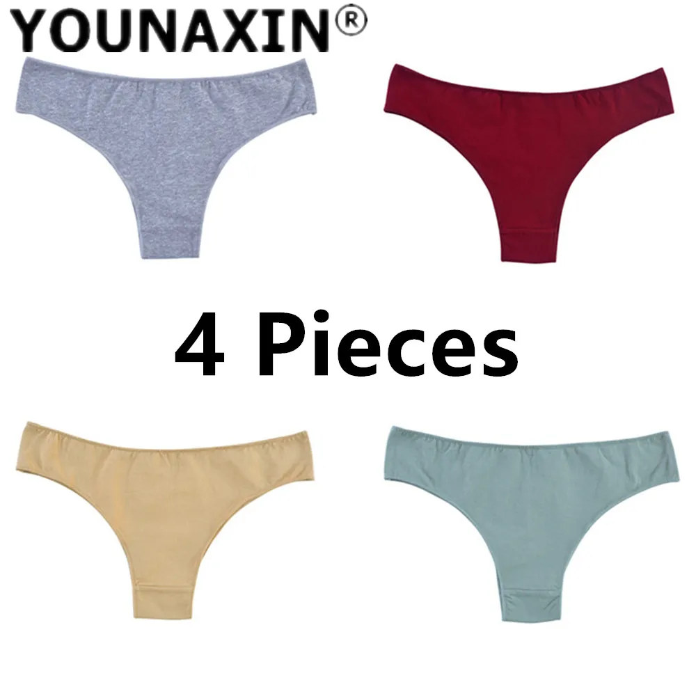 

4 Pack/Lot Women's G-String Solid Color Thong Sports Breathable Sexy Girls Underwear Cotton Undies Low-Rise Briefs Lingerie Pant