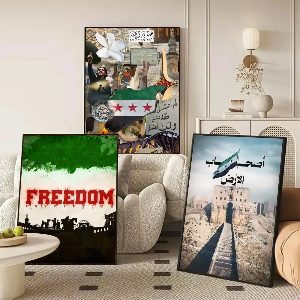 S-Syrian Revolution-s Flag Poster HD Wall Art Decal Self-Adhesive Aesthetic Decor For Home Living Bedroom Bar Aesthetic