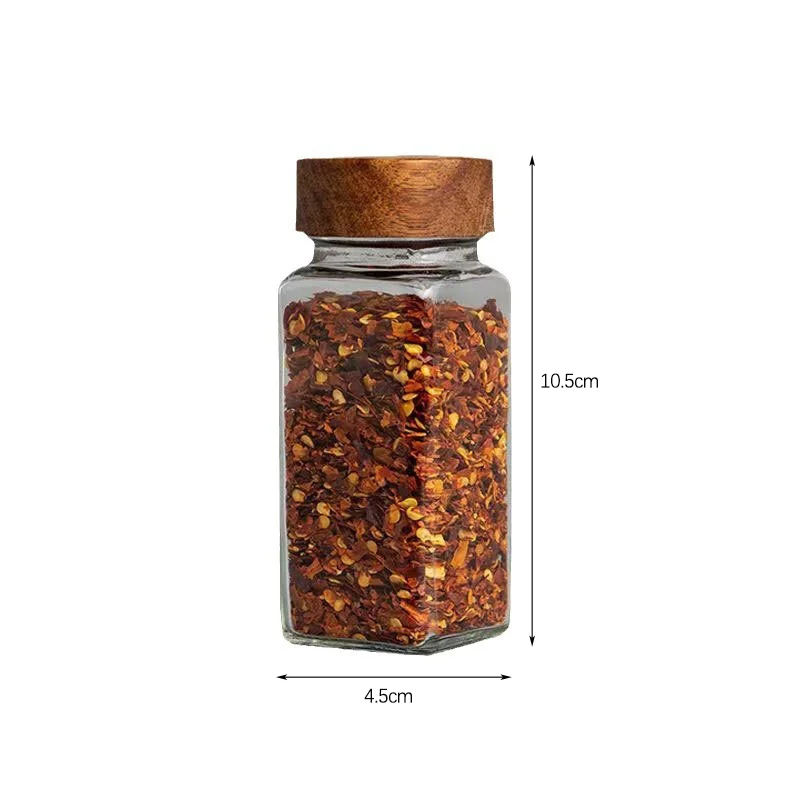 120ml, Wooden Glass Spice Jar, Square Pepper Spice Jar, Suitable For Daily Household Use, Kitchen Supplies