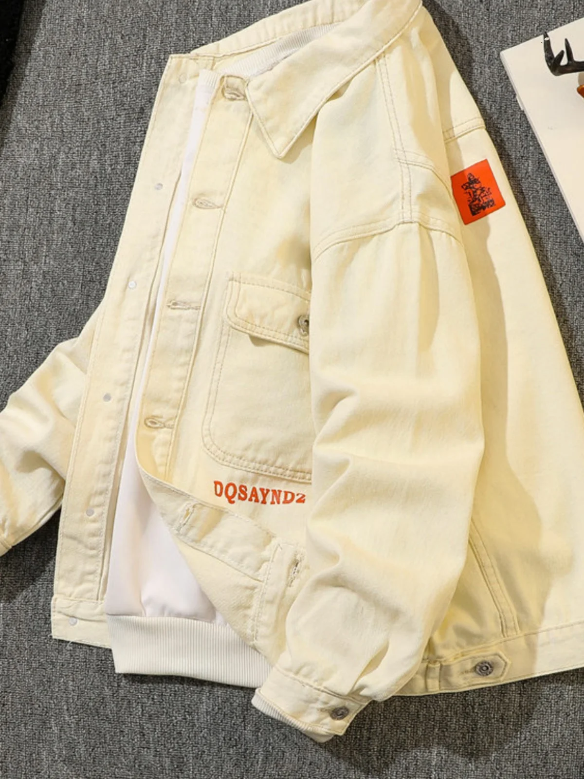 

American Sle Heavyweight Printed Embroidered Denim Jaet Men's Spring Autumn Workwear Jaet Trendy Loose Casual Khaki Top