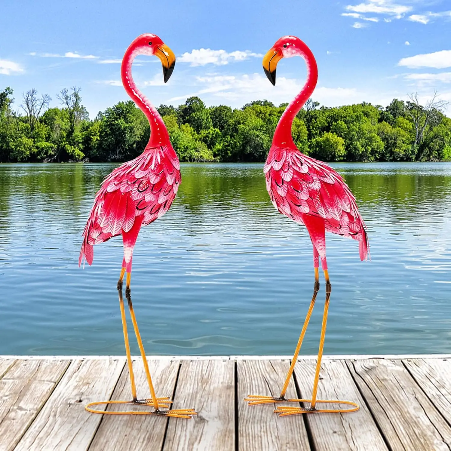 

Flamingo Garden Statues Set of 2,Standing Metal Flamingo Sculptures Bird Ornament Yard Decorations for Backyard Patio Outdoor