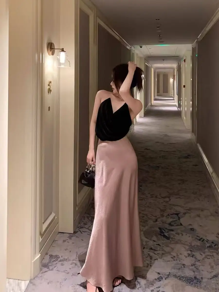 

Женская плиссированная юбка-русалка из атласа очень большого размера с эффектом драпировки, летняя, в корейском стиле, с высокой талией