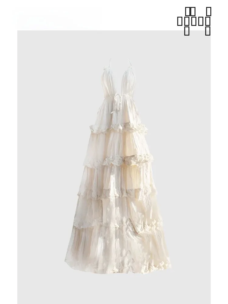 

HEZA Summer Pure Desire Bal V-Ne Hanging Ne Dr Женская пляжная юбка больших размеров Vaion Sle Cake Корейская юбка A-L...