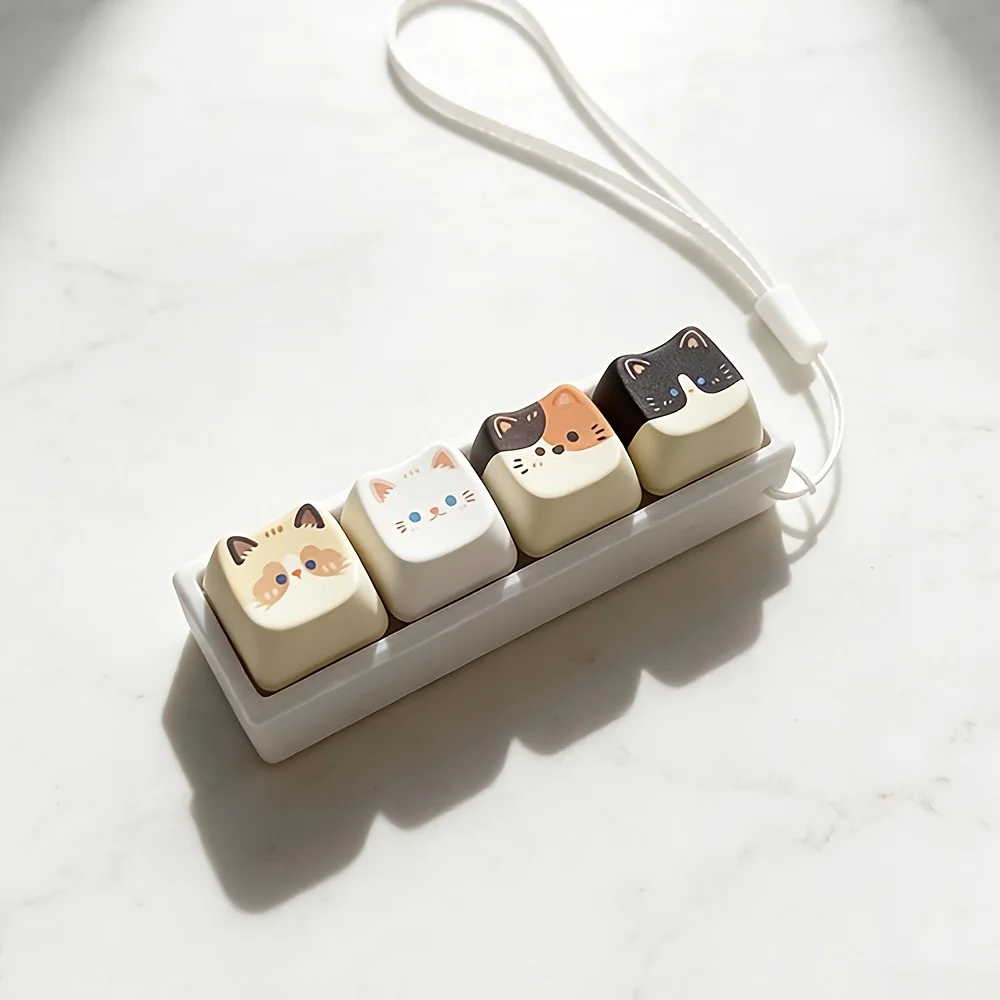 Cute White Cat And Cute Black Cat 4-Key Key Lanyard Pendant, Finger-Tip Pressing Button That Soothes The Mood (3.11x0.94in)