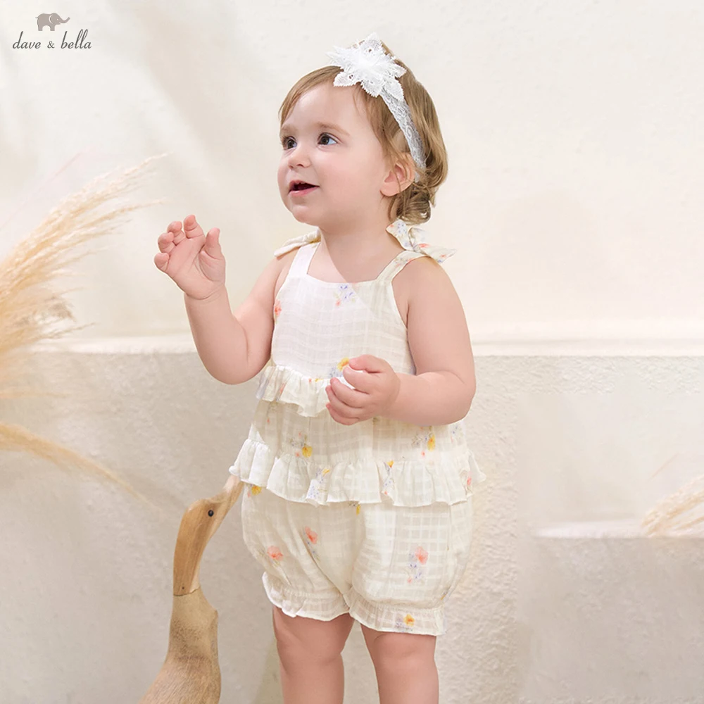 

Dave Bella Sleeveless Newborn Creeper Summer Girls Summer Romper Cotton Floral Printed Cute Baby Princess Jumpsuit DB2262013