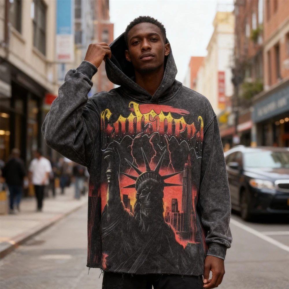 

KUCLUT 1:1 American Style Y2K Streetwear Quality Printed Sweatshirt Tops Loose Oversize Pullover Winter Vintage Hoodie Men