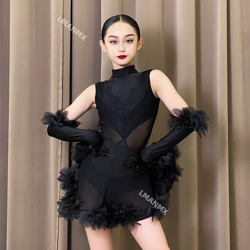 2025 Otoño/Invierno nuevo vestido de baile latino, vestido de práctica para niñas, conjunto de actuación de baile para niños