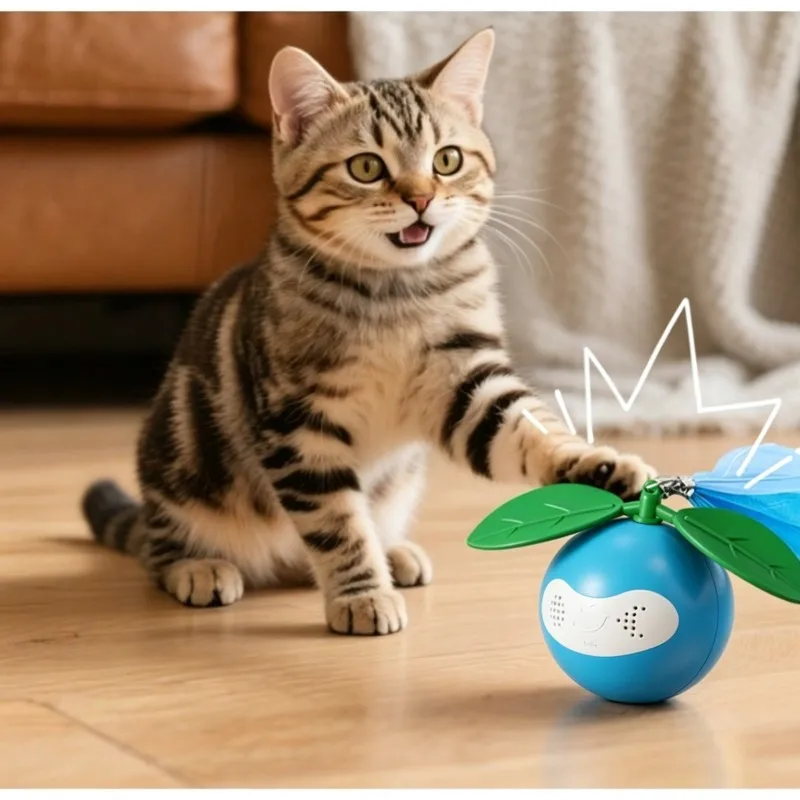 [A93Z!】 Motion Sensor Enabled Self-Play LED Ball Cat , USB Rechargeable, Auto Obstacle Avoidance, One-Touch Start Design